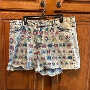 Diane Gilman Multicolor embroidered Jean Shorts size 29 w